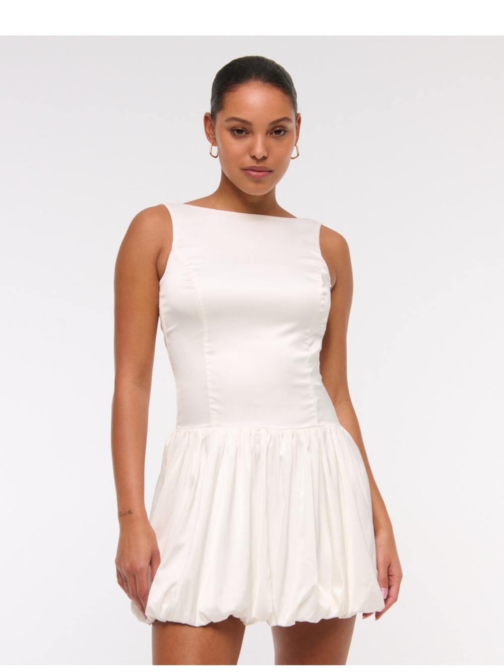 Abercrombie & Fitch Ivory Boatneck Bubble-Hem Mini Dress